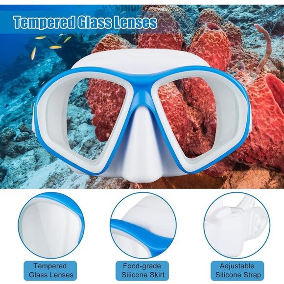Snorkel Blue Dry Kids 1 Tempered Glass Scuba Diving Mask Toy Swim Goggle Youth O - Picture 5 of 8